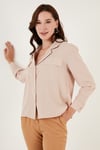 V Yaka Çift Cepli Regular Fit Dokuma Kadın Gömlek 611GO00016 TAŞ