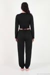V Yaka Kruvaze Bağlamalı Crop Üst ve Jogger Alt Kadın Pijama Takımı 65780019 SİYAH