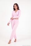 V Yaka Kruvaze Bağlamalı Crop Üst ve Jogger Alt Kadın Pijama Takımı 65780019 PEMBE