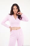 V Yaka Kruvaze Bağlamalı Crop Üst ve Jogger Alt Kadın Pijama Takımı 65780019 PEMBE
