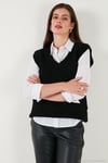 V Yaka Örme Triko Kadın Süveter 4616105Y SİYAH