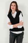 V Yaka Örme Triko Kadın Süveter 4616105Y SİYAH