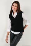 V Yaka Örme Triko Kadın Süveter 4616105Y SİYAH