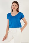 V Yaka Relaxed Fit Yırtmaç Detaylı 2'li Paket Kadın Bluz 5862000S2 Ekru-Saks