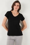 V Yaka Relaxed Fit Yırtmaç Detaylı 2'li Paket Kadın Bluz 5862000S2 SİYAH-SAKS