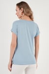 V Yaka Relaxed Fit Yırtmaç Detaylı 2'li Paket Kadın Bluz 5862000S2 SİYAH-BEBE MAVİ