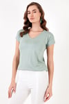 V Yaka Relaxed Fit Yırtmaç Detaylı 2'li Paket Kadın Bluz 5862000S2 EKRU-ÇAĞLA