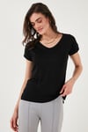 V Yaka Relaxed Fit Yırtmaç Detaylı 2'li Paket Kadın Bluz 5862000S2 SİYAH-KIRMIZI