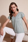 V Yaka Relaxed Fit Yırtmaç Detaylı 2'li Paket Kadın Bluz 5862000S2 SİYAH-ÇAĞLA