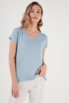 V Yaka Relaxed Fit Yırtmaç Detaylı 2'li Paket Kadın Bluz 5862000S2 SİYAH-BEBE MAVİ