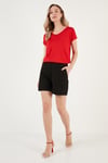 V Yaka Relaxed Fit Yırtmaç Detaylı 2'li Paket Kadın Bluz 5862000S2 SİYAH-KIRMIZI