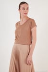 V Yaka Relaxed Fit Yırtmaç Detaylı 2'li Paket Kadın Bluz 5862000S2 Olive-BİSKÜVİ