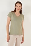 V Yaka Relaxed Fit Yırtmaç Detaylı 2'li Paket Kadın Bluz 5862000S2 SİYAH-Olive
