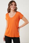 V Yaka Relaxed Fit Yırtmaç Detaylı 2'li Paket Kadın Bluz 5862000S2 SİYAH-ORANJ