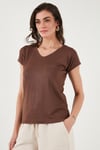 V Yaka Relaxed Fit Yırtmaç Detaylı 2'li Paket Kadın Bluz 5862000S2 SİYAH-KAHVE