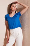 V Yaka Relaxed Fit Yırtmaç Detaylı 2'li Paket Kadın Bluz 5862000S2 SİYAH-SAKS