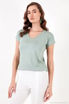 V Yaka Relaxed Fit Yırtmaç Detaylı 2'li Paket Kadın Bluz 5862000S2 SİYAH-ÇAĞLA