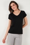 V Yaka Relaxed Fit Yırtmaç Detaylı 2'li Paket Kadın Bluz 5862000S2 Siyah-Fuşya