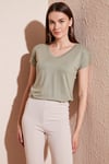 V Yaka Relaxed Fit Yırtmaç Detaylı 2'li Paket Kadın Bluz 5862000S2 Ekru-Olive