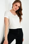 V Yaka Relaxed Fit Yırtmaç Detaylı 2'li Paket Kadın Bluz 5862000S2 Ekru-Olive