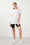 V Yaka Yırtmaç Detaylı % 100 Pamuk Kadın T Shirt 5411062 BEYAZ