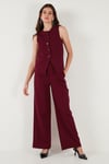 Wide Leg Orta Yüksek Bel Bol Paça Kumaş Kadın Pantolon 6522974 BORDO