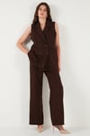 Wide Leg Orta Yüksek Bel Bol Paça Kumaş Kadın Pantolon 6522974 KAHVE