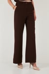 Wide Leg Orta Yüksek Bel Bol Paça Kumaş Kadın Pantolon 6522974 KAHVE