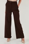 Wide Leg Orta Yüksek Bel Bol Paça Kumaş Kadın Pantolon 6522974 KAHVE