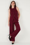 Wide Leg Orta Yüksek Bel Bol Paça Kumaş Kadın Pantolon 6522974 BORDO