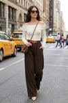 Wide Leg Yüksek Bel Bol Paça Kemer Detaylı Kadın Pantolon 6923855 KAHVE