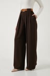 Wide Leg Yüksek Bel Bol Paça Kemer Detaylı Kadın Pantolon 6923855 KAHVE