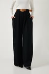 Wide Leg Yüksek Bel Bol Paça Kemer Detaylı Kadın Pantolon 6923855 SİYAH