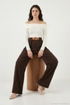 Wide Leg Yüksek Bel Bol Paça Kemer Detaylı Kadın Pantolon 6923855 KAHVE