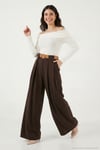 Wide Leg Yüksek Bel Bol Paça Kemer Detaylı Kadın Pantolon 6923855 KAHVE