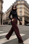 Wide Leg Yüksek Bel Bol Paça Kemer Detaylı Kadın Pantolon 6923855 MÜRDÜM