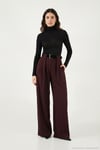 Wide Leg Yüksek Bel Bol Paça Kemer Detaylı Kadın Pantolon 6923855 MÜRDÜM