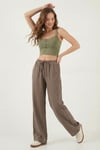 Wide Leg Yüksek Bel Geniş Paça Kadın Pantolon 668YP5424 KAHVE