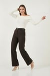 Wide Leg Yüksek Bel Kıvırma Detaylı Bol Paça Kemerli Kadın Pantolon 6923841 KAHVE