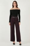 Wide Leg Yüksek Bel Kıvırma Detaylı Bol Paça Kemerli Kadın Pantolon 6923841 MÜRDÜM