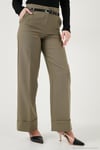 Wide Leg Yüksek Bel Kıvırma Detaylı Bol Paça Kemerli Kadın Pantolon 6923841 HAKİ