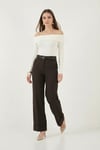 Wide Leg Yüksek Bel Kıvırma Detaylı Bol Paça Kemerli Kadın Pantolon 6923841 KAHVE