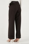 Wide Leg Yüksek Bel Kıvırma Detaylı Bol Paça Kemerli Kadın Pantolon 6923841 KAHVE
