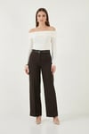Wide Leg Yüksek Bel Kıvırma Detaylı Bol Paça Kemerli Kadın Pantolon 6923841 KAHVE