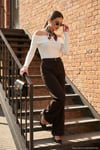 Wide Leg Yüksek Bel Kıvırma Detaylı Bol Paça Kemerli Kadın Pantolon 6923841 KAHVE