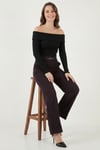 Wide Leg Yüksek Bel Kıvırma Detaylı Bol Paça Kemerli Kadın Pantolon 6923841 MÜRDÜM
