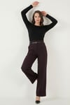 Wide Leg Yüksek Bel Kıvırma Detaylı Bol Paça Kemerli Kadın Pantolon 6923841 MÜRDÜM