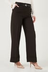 Wide Leg Yüksek Bel Kıvırma Detaylı Bol Paça Kemerli Kadın Pantolon 6923841 KAHVE