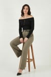 Wide Leg Yüksek Bel Kıvırma Detaylı Bol Paça Kemerli Kadın Pantolon 6923841 HAKİ