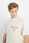 Wrangler % 100 Pamuk Loose Fit Bisiklet Yaka Sırt Baskılı Erkek T Shirt W241299 104 EKRU